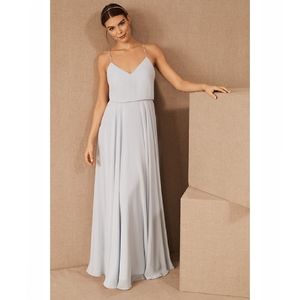 NWT Jenny Yoo Inesse Chiffon V-Neck Gown Cloud 4